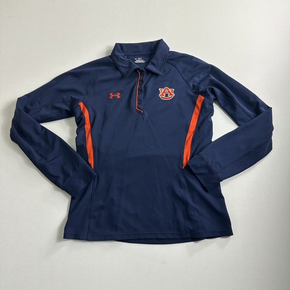 Under Armour Auburn University Polo Shirt Women Size Medium Blue Longsleeve - Picture 1 of 9